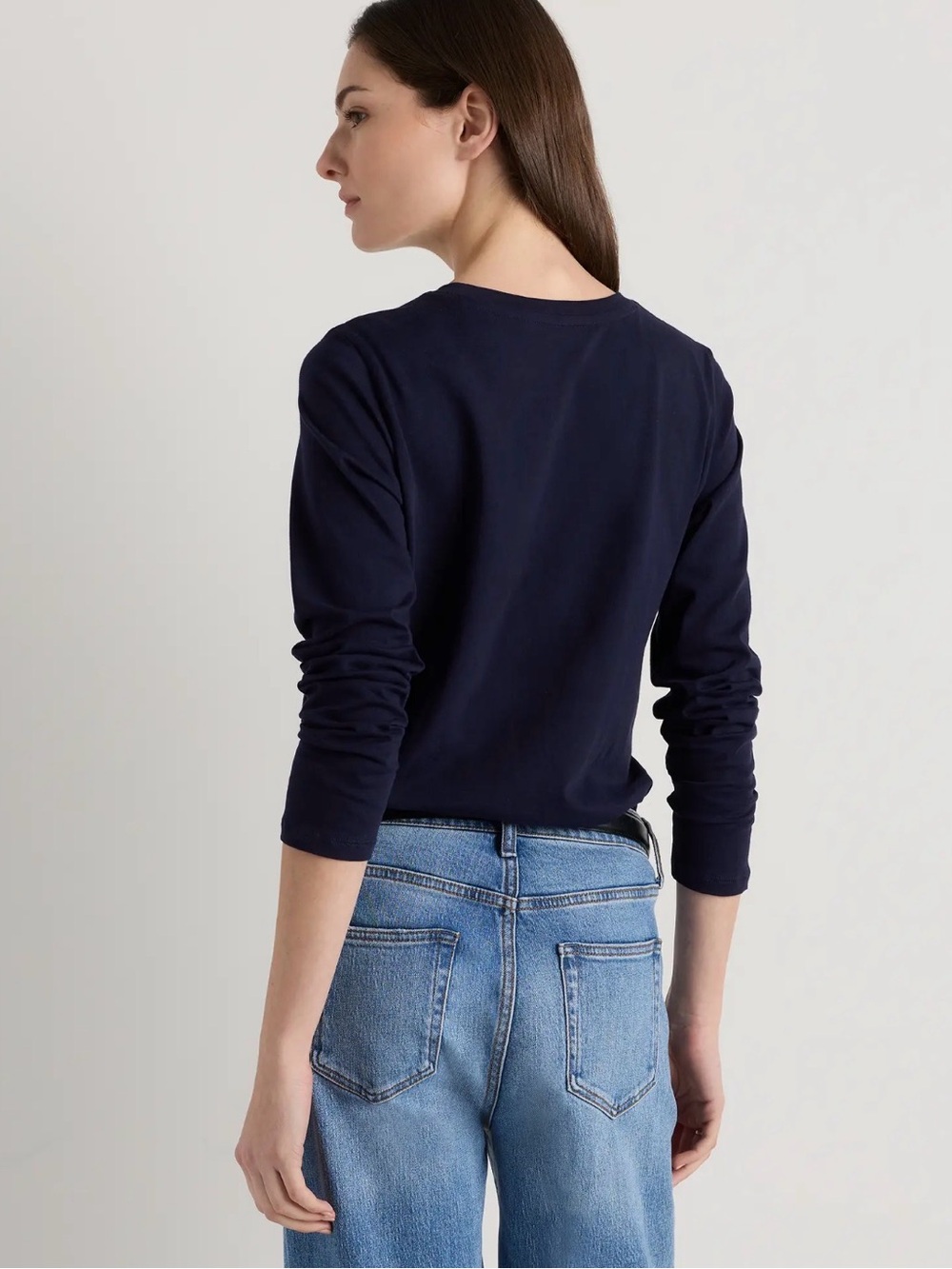 Quince Classic Long-Sleeve Swing 100% organic cotton Crewneck Tee - Navy NWT